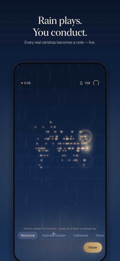 Live score: raindrops land on a staff as golden notes